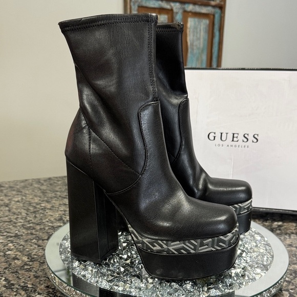 Guess Shoes - Guess Cabala Black Platform Boots with Silver Accents NWT 7